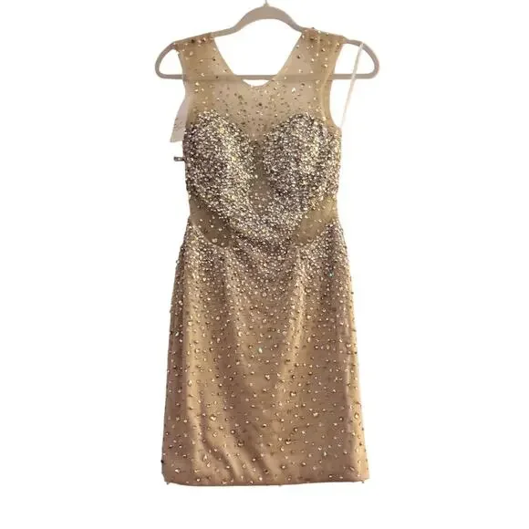 Mac Duggal Prom Formal Homecoming Nude Silver Size 2 NWT - Picture 3 of 10